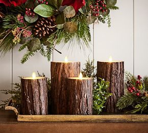 Premium Flickering Flameless Candle - Brown Bark Pottery Barn Christmas Decor, Wonderland Christmas, Pottery Barn Christmas, Small Fireplace, Flickering Lights, Tea Candles, Home Decor Sale, 2024 Christmas, Candle Flames