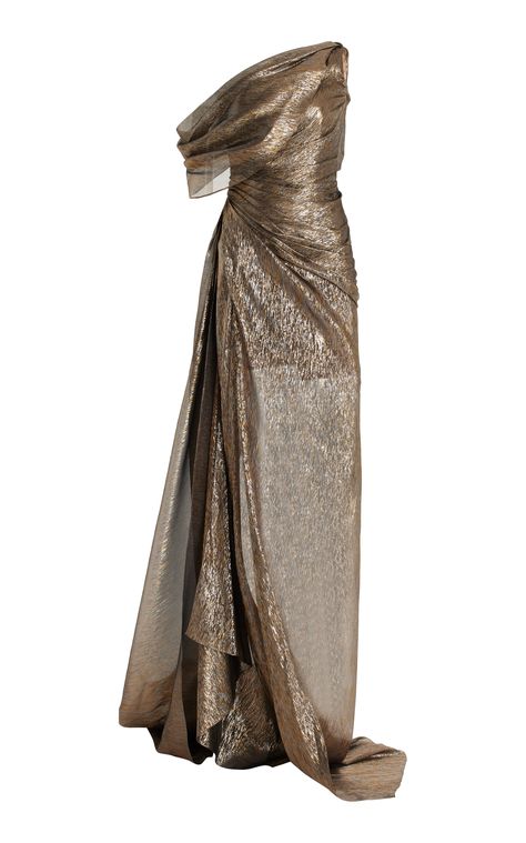 Oscar de la Renta - Women's One Shoulder Draped Lame Mousseline Gown - Gold - Only At Moda Operandi Gown Gold, Grad Dresses, Glam Dresses, Dark Gold, Gold Dress, Guest Dresses, Moda Operandi, Pretty Dresses, Wedding Guest Dress