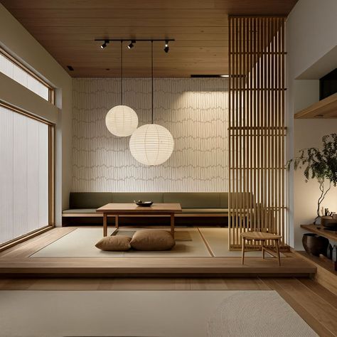 Japandi Tatami Room Japanese Scandinavian Interior, Japanese Zen Interior, Japandi Style Home, Interior Japanese Style, Japan Interior Design, Tatami Living Room, Japandi House, Japanese Style Bedroom, Shoji Screens