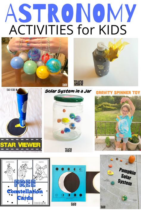 Fun kids astronomy activities for teaching~ space, solar system, moon phases, constellations and more! #space #science #astronomy #solarsystem #constellations #moonphases Astronomy Activities, Homeschool Astronomy, Astronomy Activity, Astronomy Lessons, Solar System Activities, Space Activities For Kids, Space Lessons, Science Astronomy, Space Solar System