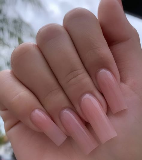 Natural Milky Pink Nails, Acrylic Nails Pink Square, Straight Nails Acrylic, Long Natural Nails Acrylic, Plain Nude Acrylic Nails, Nails Acrylic One Color, Plain Pink Acrylic Nails, Opaque Pink Nails, Natural Pink Acrylic Nails