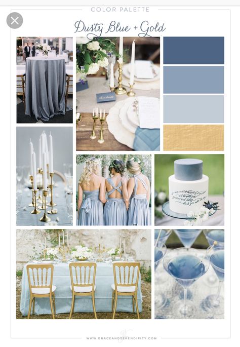 Light Blue And Gold Wedding, Blue And Gold Wedding Theme, Dusty Blue And Gold Wedding, Gold Wedding Color Palette, Blue Bridal Shower Decorations, Blue Bridal Shower Themes, Blue And Gold Wedding, Blue Bridal Shower Invitations, Silver Wedding Decorations