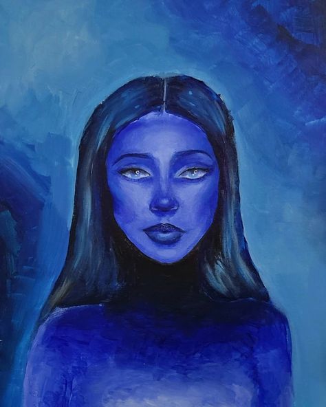 #blue #painting #portraitart #art Blue Person, Blue Portrait, Blue Drawings, Blues Artists, Woman Illustration, Blue Painting, Artist Profile, Visual Diary, Drawing People