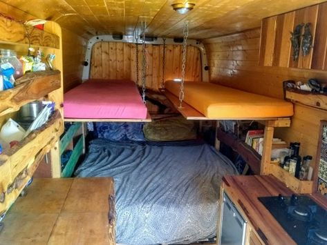 DIY Family Campervan Floating Bunk Beds. – undercover hippy bus Camper Bunk Beds, Campervan Bed, Kombi Motorhome, Camper Beds, Van Bed, Small Camper, Family Bed, Diy Camper Trailer, Cargo Trailer Camper