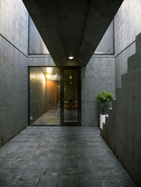 Tadao Ando - Azuma House on Behance Tadao Ando House, Azuma House, Tadao Ando Architecture, Modern Japanese Architecture, Small Courtyard, Japan Architecture, Concrete Houses, Concrete Architecture, Concrete Walls