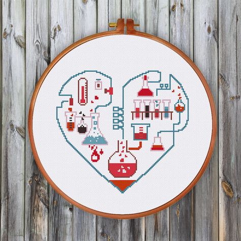 Funny Love Chemistry cross stitch pattern Modern by ThuHaDesign Embroidery Patterns Beginner, Beginner Embroidery Patterns, Embroidery Patterns Machine, Subversive Cross Stitches, Free Embroidery Patterns Machine, Geek Cross Stitch, Geometric Cross Stitch, Free Embroidery Patterns, Beginner Embroidery