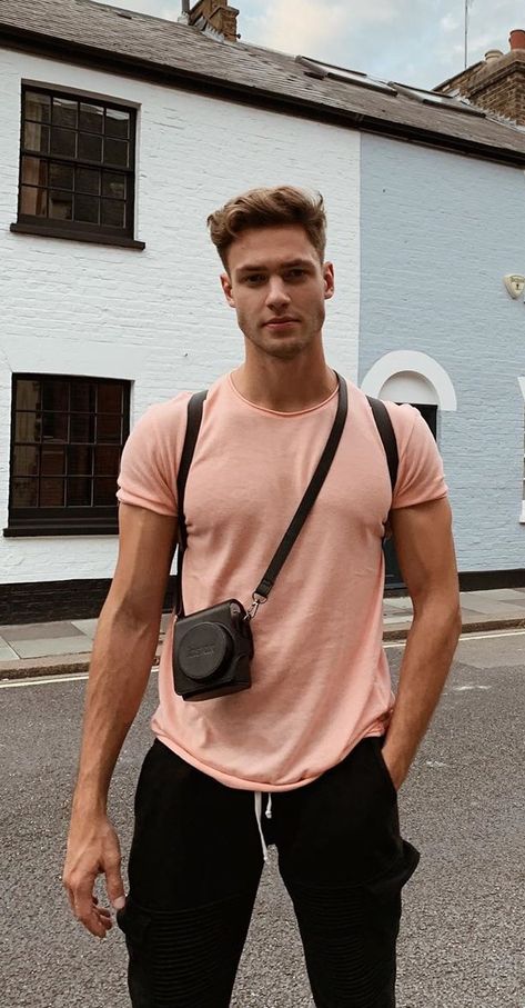 Pastel Peach T shirt and Black Joggers Outfit