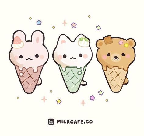 Cute Ice Cream Drawing, Strawberry Bunny, Would You, Chibi Cat, Cute Kawaii Animals, Cute Food Drawings, Cute Doodles Drawings, Cute Kawaii Drawings, Chibi Drawings