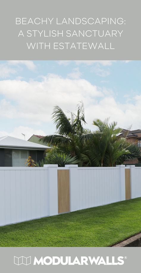 🏝️ Transforming from bland to beachy, see how EstateWall turns this front yard into a coastal oasis. 🌊 This DIY project blends creativity with the elegance of EstateWall for a stunning result. 🌅 Beachy Landscaping, Coastal Yard, Front Fences, Diy Sale, Front Fence, Brick Fence, Timber Fencing, Old Fences, Boundary Walls