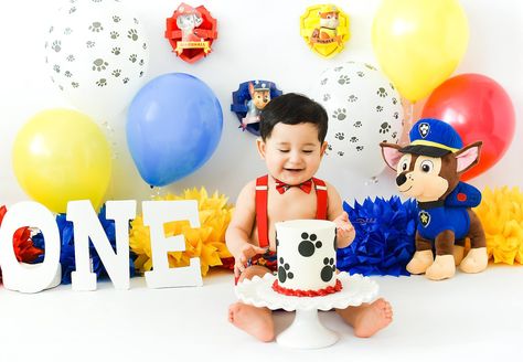 Paw patrol cake smash 🐾 Paw Patrol Cake Smash Photography, Paw Patrol Photo Shoot Ideas, Paw Patrol Photoshoot, Paw Patrol Cake Smash, Paw Patrol Smash Cake, Paw Patrol Watercolor, Paw Patrol 1st Birthday, Happy Birthday 1 Year, Smash Cake Ideas