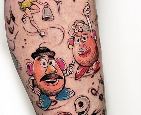 Forky Tattoo, Potato Tattoo, Toy Story Tattoo, Octopus Tattoo Sleeve, Story Tattoo, Mrs Potato Head, Head Tattoo, Mr Potato, Mr Potato Head