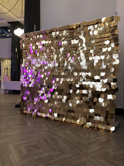 Foil Mirror Backdrop, Sequin Decorations Party, Diy Sequin Backdrop, Gold Backdrop Ideas, Sequin Backdrop Ideas, Gold Disco Party, Event Photo Backdrop, Disco Backdrop, Photozone Ideas