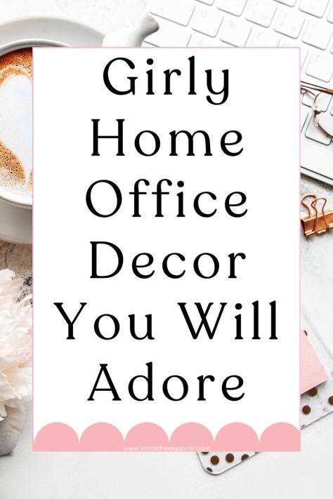 Girly home office decor you will love! Cute and feminine home office decor finds! Pretty Office Decor, Pink Boho Office Decor, Home Office Decor Ideas For Women, Farmhouse Home Office Ideas, Grey Office Ideas, Girlie Office Ideas, Cute Home Office Ideas, Feminine Home Office Classy, Feminine Office Space