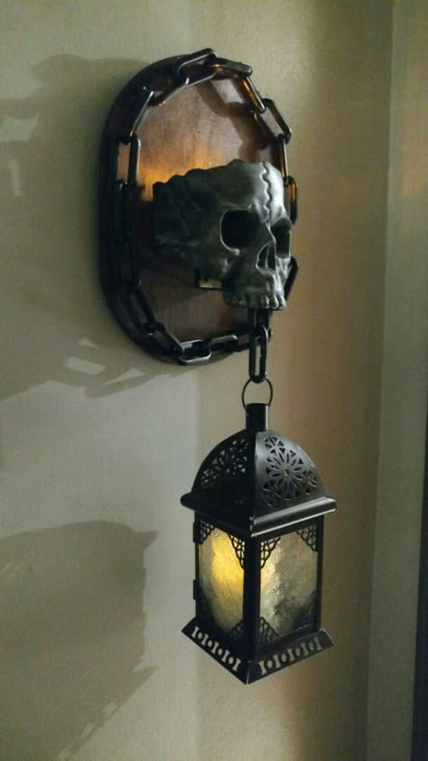 Skull Architecture, Skull Lantern, Watching Horror Movies, Skull Decorations, Gothic Interior Design, Skull Hanging, Witchy House, Gothic Decor Bedroom, Gothic Interior