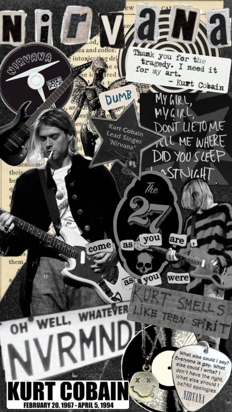 #kurtcobain #nirvana #grunge #rock #the27club #music #black #white Nirvana Collage Wallpaper, Band Backgrounds, Nirvana Aesthetic, Nirvana Pictures, Nirvana Wallpaper, Kurt Cobain Quotes, Kurt Cobain Photos, Presentation Pictures, Misty Eyes