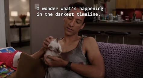 i wonder whats happening in the darkest timeline, abed nadir, nbc community Community Tv Quotes, Abed Community Quotes, Sitcom Quotes, Sitcoms Quotes, Jeff Winger, Community Memes, Pop Culture Quotes, Abed Nadir, Tv Show House