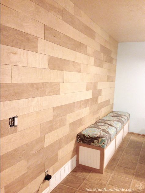 How to Install a Feature Plank Wall via @kati_farrer Plywood Wall Paneling, Wood Feature Wall, Plywood Wall, Brick Accent Walls, Accent Wall Ideas, Plywood Walls, Brick Paneling, Dining Room Remodel, Diy Accent Wall