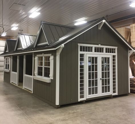 Storage Building House Ideas, Farmhouse Shed Interior, Large Storage Sheds Ideas Backyard, Portable Shed Ideas, Shed Homes Interior Small Houses, Sheds To Homes, Storage Buildings Ideas Sheds Backyards, 16x52 Shed House Interior, Connecting Two Sheds Together