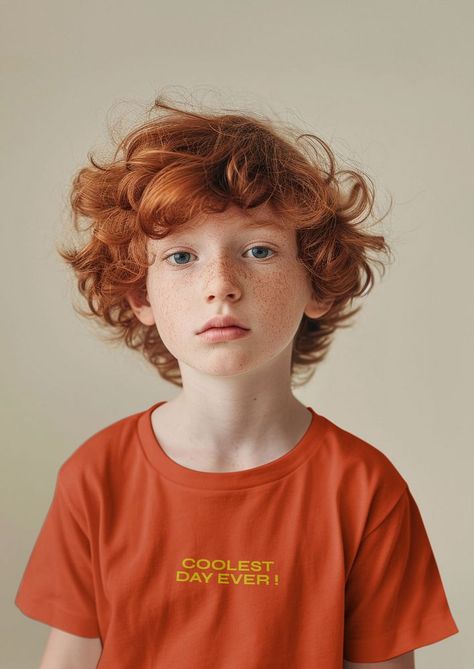 Boy's t-shirt mockup, editable product design | premium image by rawpixel.com / June Red Head Kids, Dull Orange, Red Head Boy, Red Hair Boy, Ginger Kids, Ali Mola, Red Overalls, Apparel Mockup, Ginger Boy