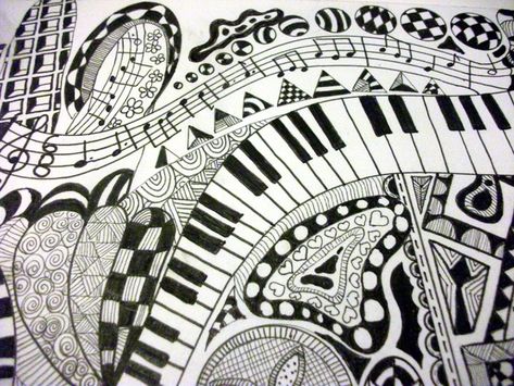 piano Doodle Art Posters, Piano Photo, Doodle Art Flowers, Piano Art, Tangle Doodle, Zentangle Designs, Tangle Art, Tangle Patterns, Zentangle Drawings