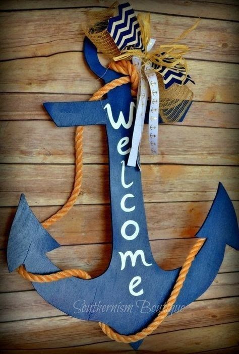 Beach Door Hanger, Anchor Wall Art, Beach Door, Deco Marine, Anchor Decor, Nautical Crafts, Nautical Party, Nautical Baby Shower, Wooden Door Hangers