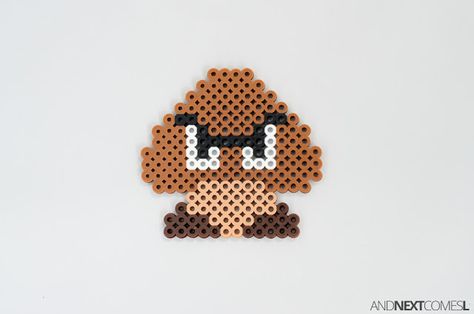 Super Mario World goomba perler bead craft from And Next Comes L Super Mario Crafts, Super Mario Goomba, Mario Perler Beads, Perler Bead Projects, Hama Beads Mario, Hama Mario, Mario Crafts, Perler Bead Mario, Melt Beads