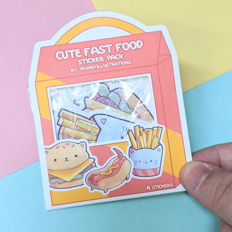 Enjoy this holographic sticker pack, with a cute fast food theme! All of our stickers are roughly 2" x 2" or smaller This fast food themed sticker is perfect for journals, phones, sketch/craft booking and more. The stickers are long lasting, waterproof and high quality.  All stickers will be shipped out within 1 - 3 days, and come from Canada so may take 1 - 2 weeks to arrive. All stickers are shipped in a protective plastic bag and cardboard packaging.  If you have any questions do not hesitate Cute Snacks, Food Stickers, Packaging Stickers, Cardboard Packaging, Creative Packaging Design, Creative Packaging, Cute Little Drawings, Food Themes, Cool Stickers