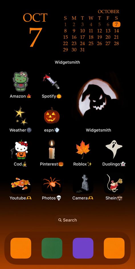 Ios 17 iphone homescreen layout #fall #widgetsmith Cute Halloween Wallpapers For Phone, Halloween Phone Layout Ideas, Halloween Widgets Aesthetic Iphone, Halloween Wallpaper Layout, Fall Themed Iphone Wallpaper, Homescreen Layout Halloween, Phone Themes Halloween, Halloween Phone Theme Ideas, Halloween Layout Iphone