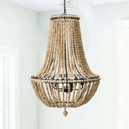 Langley Street Krout Wood Bead Chandelier | Wayfair Chandelier Dark, Bead Chandelier, Wood Bead Chandelier, Chandelier Creative, Brass Trim, Empire Chandelier, Metal Chandelier, Contemporary Chandelier, Beaded Chandelier