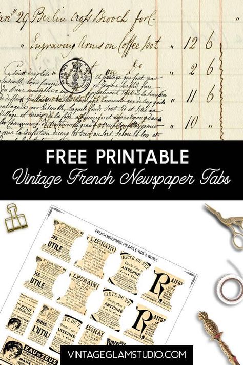 Free Vintage French Newspaper Foldable Tabs - French Newspaper, Vintage Paper Textures, Journal Making, Vintage Newspaper, Planner Printables, Memory Keeping, Vintage Printables, Journal Printables, Vintage Ephemera