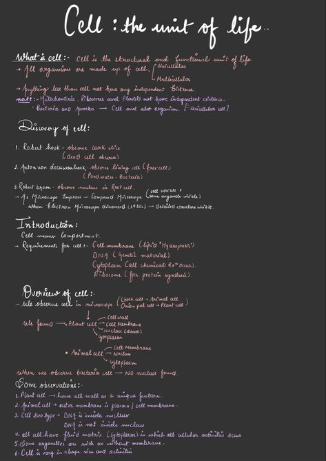 Cell The Unit Of Life Notes Class 11, Cell The Unit Of Life Notes, Cell The Unit Of Life, Class 11 Biology Notes, Biology Class 11, What Is Cell, Study Things, Neet Notes, Life Notes