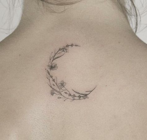 Wildflowers Tattoo, Tattoo Moon, Crescent Moon Tattoo, Floral Tattoos, Delicate Tattoo, Sketch Tattoo Design, Nature Tattoos, Little Tattoos, Symbolic Tattoos