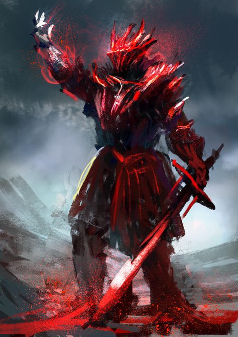 Blood Armour by conorburkeart Blood Knight Art, Blood Knight, Blood Demon, Red Armor, Guerriero Samurai, Two Swords, Illustration Fantasy, 다크 판타지, Monster Concept Art