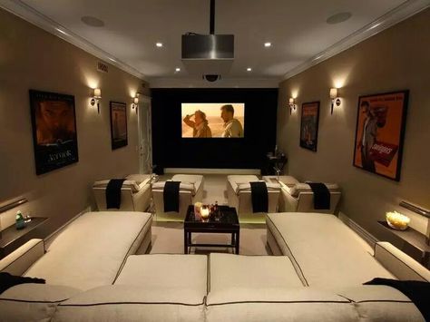 Media room. Daybed sofas a nice touch. Media Room Seating, Theater Rooms, Home Cinema Room, Sala Grande, At Home Movie Theater, Home Theater Rooms, Home Theater Design, Theatre Room, Theater Room