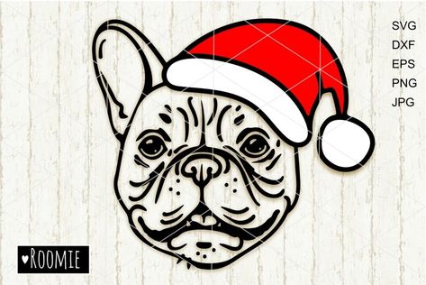 Christmas French Bulldog, Santa Hat Svg, Sublimation Stickers, New Year Svg, Valentines Roses, Watercolor Sunset, Cute French Bulldog, Dad Cards, Vector Cut