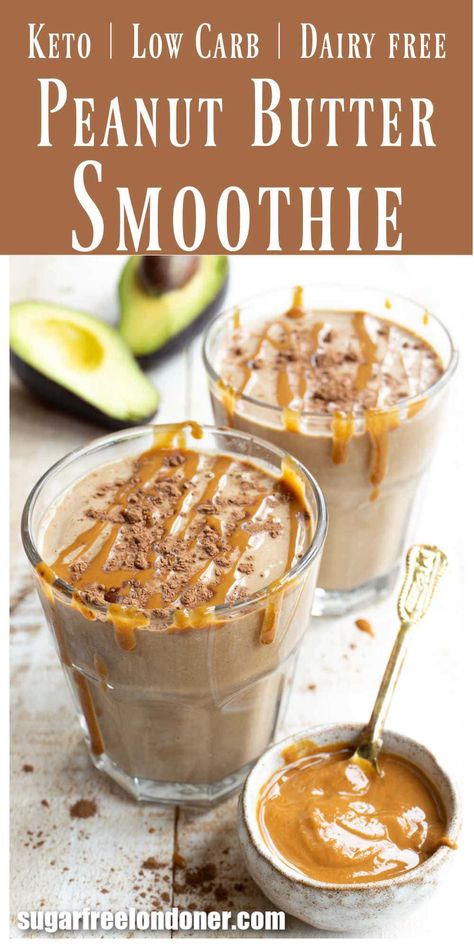 This keto peanut butter smoothie is thick, satisfying and so tasty! It's a really simple recipe that uses only natural ingredients - no fancy powders needed. A dairy free low carb shake that works as a quick breakfast or as a treat throughout the day. Only 3.8g net carbs per smoothie. #ketosmoothie #lowcarbsmoothie #peanutbuttersmoothie Keto Peanut Butter Smoothie, Sugar Free Smoothies, Low Carb Shakes, Low Carb Smoothie Recipes, Peanut Butter Shake, Dairy Free Recipe, Free Smoothie Recipes, Dairy Free Low Carb, Keto Shakes