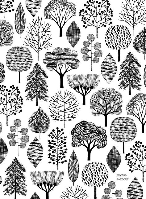 Tree Drawings Simple, Tree Drawings, Tree Doodle, Monochrome Print, Monochrome Prints, Minimal Prints, Black And White Tree, Tree Illustration, Doodle Art Designs