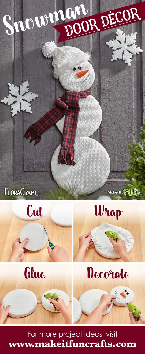 Diy Snowman Door Decorations, How To Make A Snowman, Snowman For Door Decoration, Snowman Door Decoration, Frosty The Snowman Door Decoration, Snowman On Door Diy, Snowman Wire Wreath Form Dollar Tree Ideas, Hand Made Card Board Snowman For Door, Christmas Sled Decoration