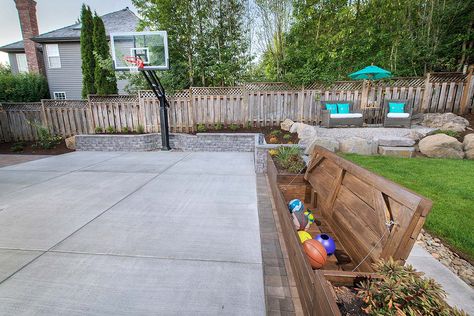 Paver Basketball Court, Diy Basketball Court, Backyard Court, Basketball Court Backyard, Backyard Sports, Backyard Basketball, Outdoor Basketball Court, Beaverton Oregon, Backyard Plan