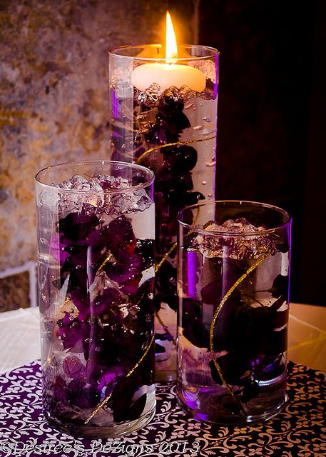 Wisteria Centerpieces by Desiree's DeZigns | Desiree Banka | Flickr Purple Wedding Centerpieces, Vintage Wedding Centerpieces, Purple Centerpieces, Cheap Wedding Centerpieces, Purple And Gold Wedding, Flowers And Candles, Gold Wedding Colors, Plum Wedding, Purple Wedding Theme