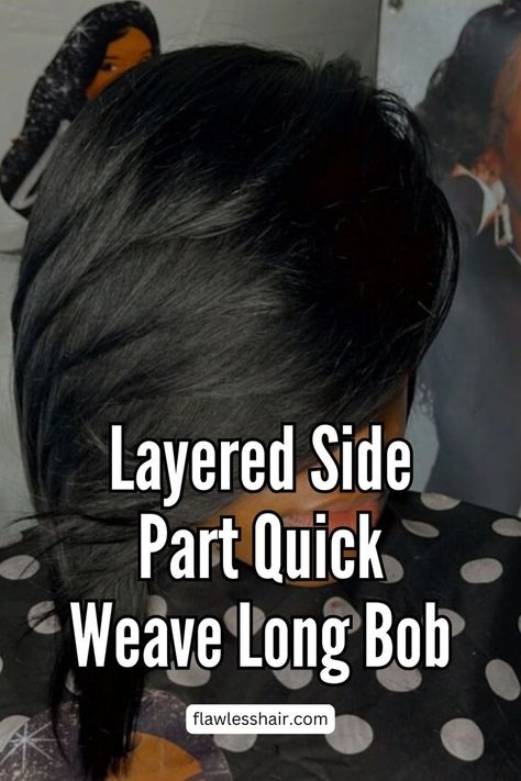 Layered Side Part Quick Weave Long Bob Quick Weave Long Bob, Quick Weave Long, Layered Side Part, Quick Weave Hairstyles Bobs, Side Part Quick Weave, Weave Bob Hairstyles, Weave Bob, Short Quick Weave, Quick Weave Styles