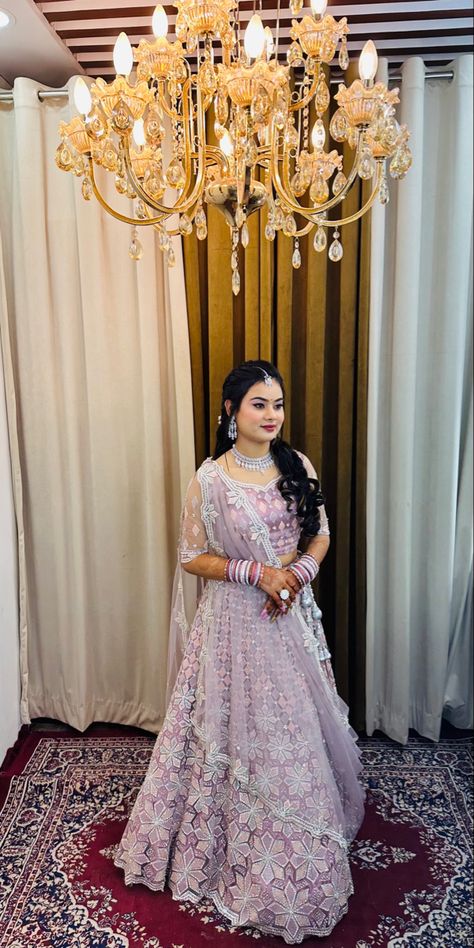 Engagement Lehenga Indian Simple, Simple Engagement Looks For Indian Bride, Lavender Colour Lehenga, Engagement Looks For Indian Bride In Saree, Engagement Lehenga Indian, Engagement Looks For Indian Bride, Reception Poses, Brides Mate Dress, Brides Mate