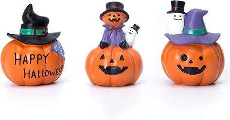 Amazon.com: QPURP Halloween Miniature Pumpkin Figurines Set of 3,Witch Hat or Mini Ghost on Pumpkin Halloween Table Top, Fireplace Mantle, Shelf Decorations : Home & Kitchen Ghost On Pumpkin, Table Top Fireplace, Fireplace Mantle Shelf, Mini Ghost, Shelf Window, Shelf Decorations, Polymer Clay Halloween, Clay Halloween, Black Witch Hat