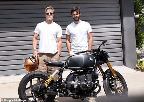 Brad Pitt, 59, poses for very RARE photos by a motorcycle Brad Pitt Motorcycle, Brad Pitt News, Black Bmw, Bmw Motorcycle, Rare Photos, Brad Pitt, Daily Mail, Very Rare, Matte Black