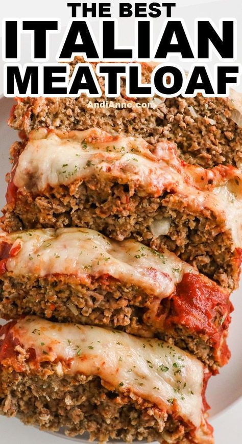 Italian meatloaf is a wholesome, classic meatloaf recipe. Ground beef is mixed with breadcrumbs, eggs, onion, seasonings and parmesan cheese. It's baked and smothered with spaghetti sauce and mozzarella cheese. A truly comforting meal! Cheesey Meatloaf, Italian Sausage Meatloaf, Individual Meatloaf, Italian Style Meatloaf, Sausage Meatloaf, Meatloaf Meatballs, Taco Meatloaf, Italian Meatloaf Recipes, Traditional Meatloaf Recipes