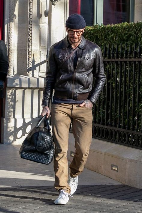 David Beckham Style, Stylish Leather Jacket, Best Leather Jackets, Best Dressed Man, Leather Jacket Style, Leather Jacket Outfits, Brown Leather Jacket, David Beckham, 가을 패�션