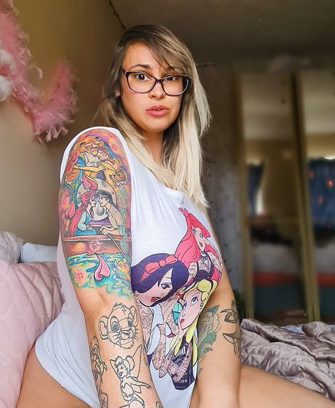 Disney Princess Sleeve Tattoo, Disney Princess Tattoo Sleeve, Disney Tattoo Sleeve, Beauty And The Beast Tattoos, The Little Mermaid Tattoo, Mermaid Sleeve Tattoos, Little Mermaid Tattoo, Disney Sleeve Tattoos, Beauty And The Beast Tattoo