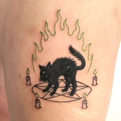 Lucifer Cat Tattoo, Simple Satanic Tattoos, Satanic Cat Tattoo, Cute Satanic Tattoo, Devil Cat Tattoo, Satanic Tattoo Design Ideas, Demon Cat Tattoo, Satanism Tattoo, Small Satanic Tattoos