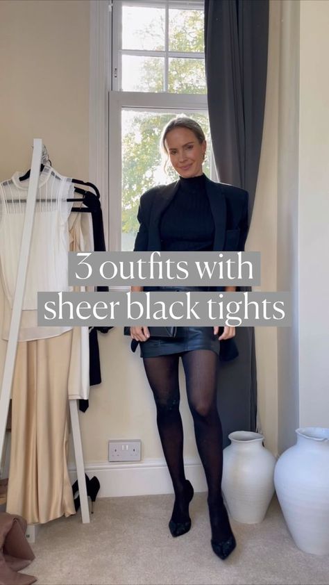 What To Wear With Black Tights, Black Tights And Boots Outfit, Sheer Tights And Skirt Outfit, Black Sheer Tights Outfit, Dress Tights And Boots Outfit, Black Tights With Heels, Black Tights Outfit Winter, Sheer Tights Outfit Winter, Dress With Sheer Tights