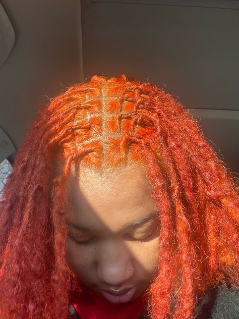 Neon Pink Locs, Peach Locs, Orange Locs Black Women, Orange Locs, Locs Colors, Lock Hairstyles, Natural Hair Color Dye, Ginger Locs, Dreads Short Hair